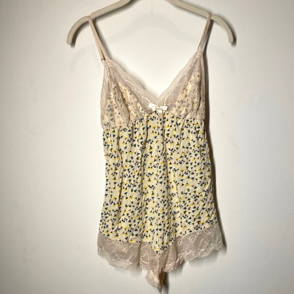 Eberjey Yellow Floral Lace Trim Teddy Romper